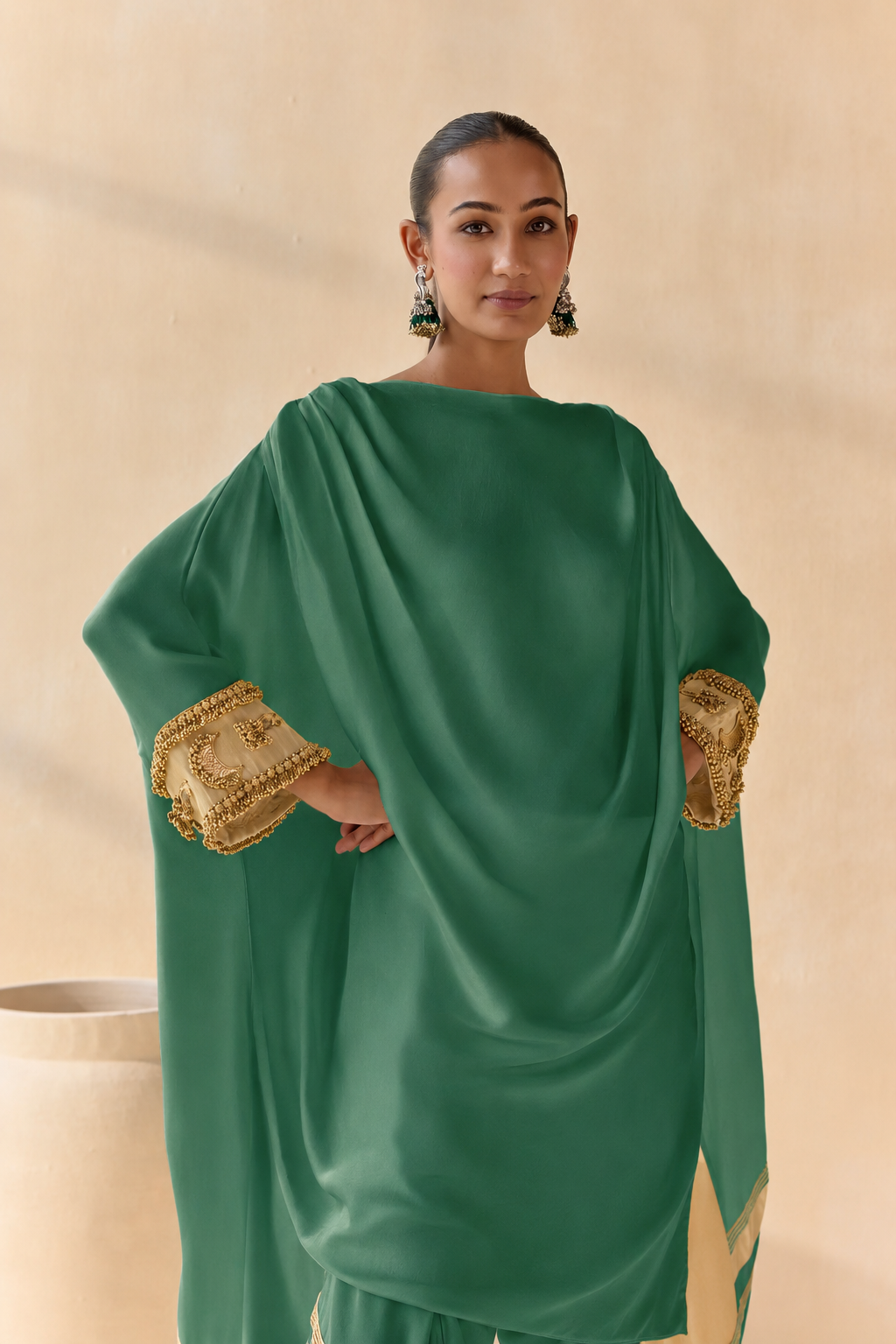 Noor Shwet Draped Set - Green