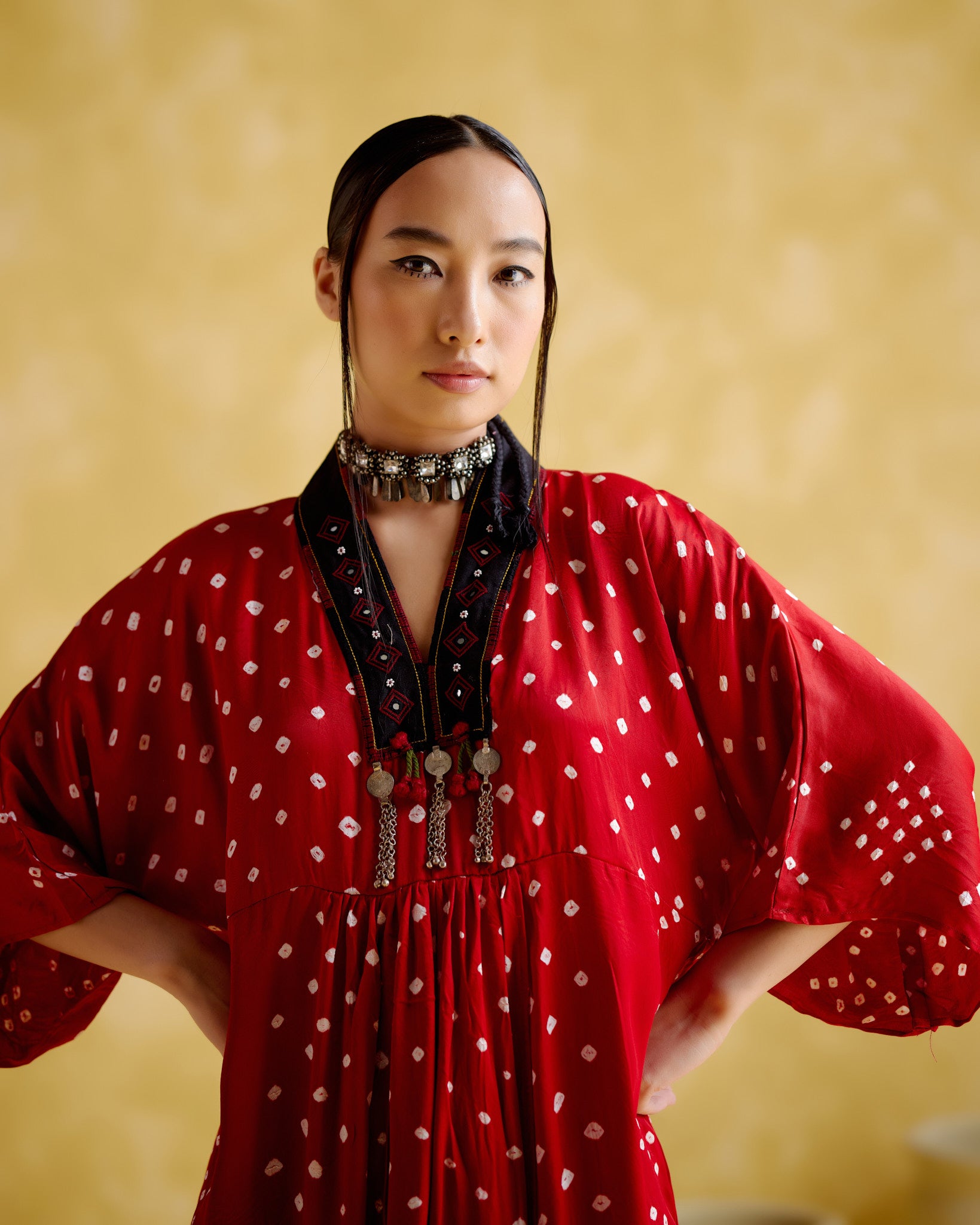Devadarsana- Red handcrafted kaftan - 5elements
