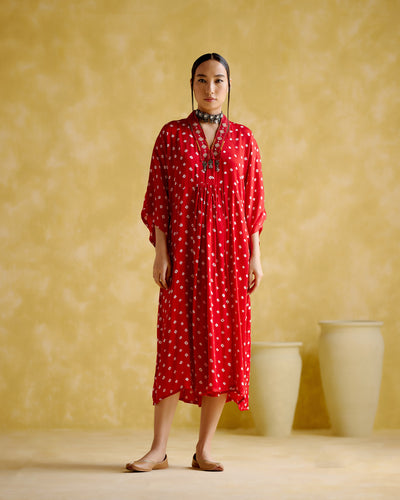 Devadarsana- Red handcrafted kaftan - 5elements