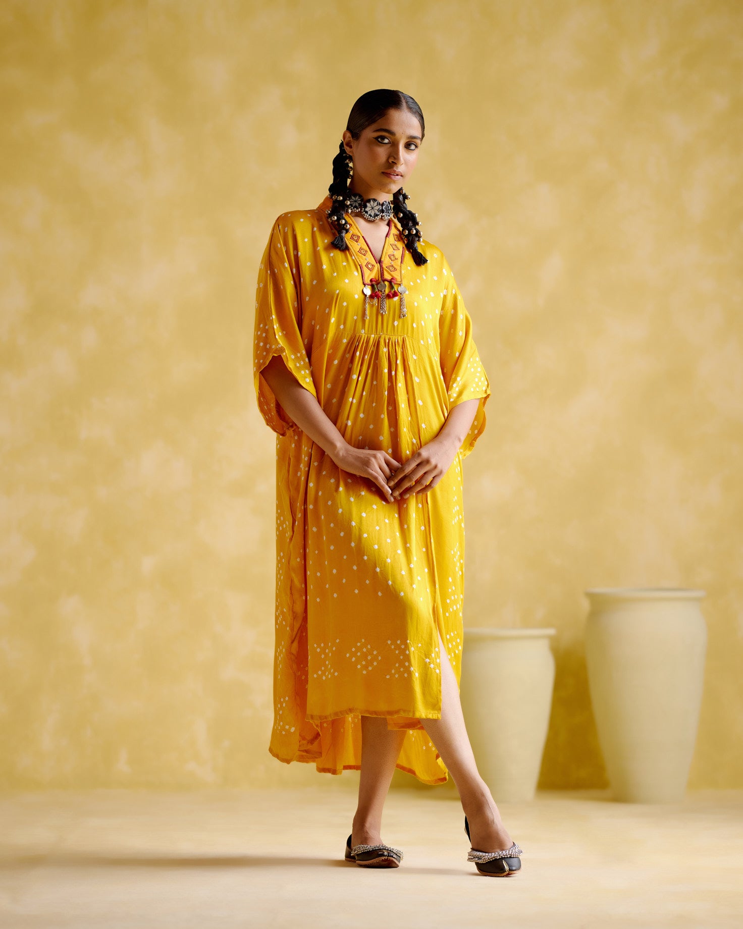 Devadarsana- Mustard handcrafted kaftan - 5elements