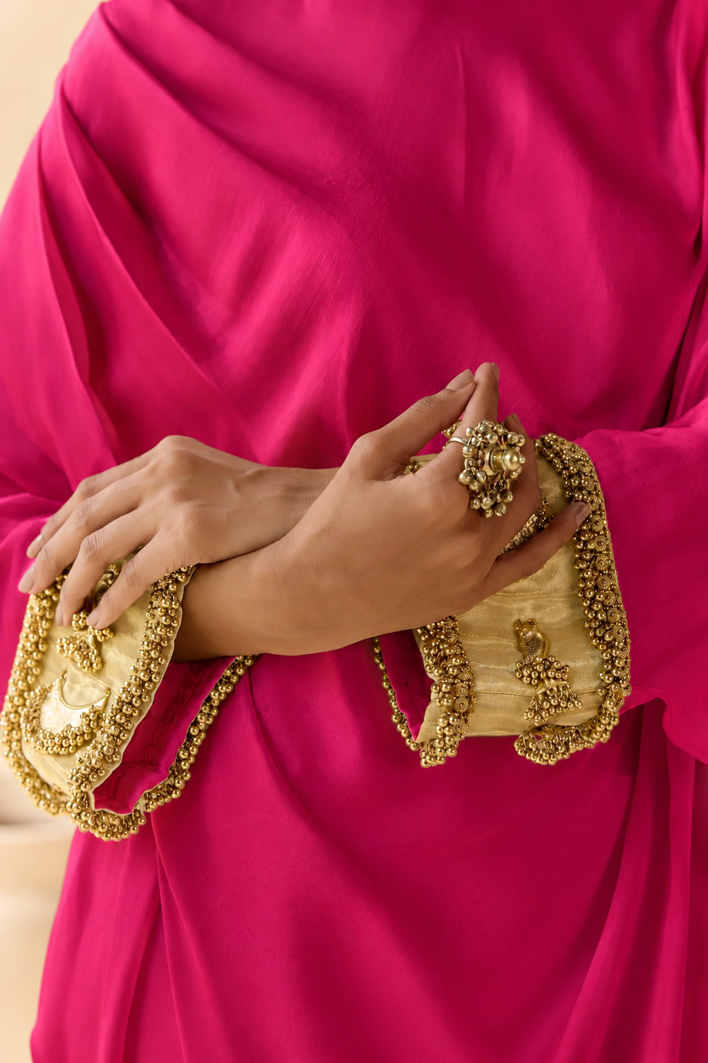 Noor Shwet Draped Set - Fuchsia