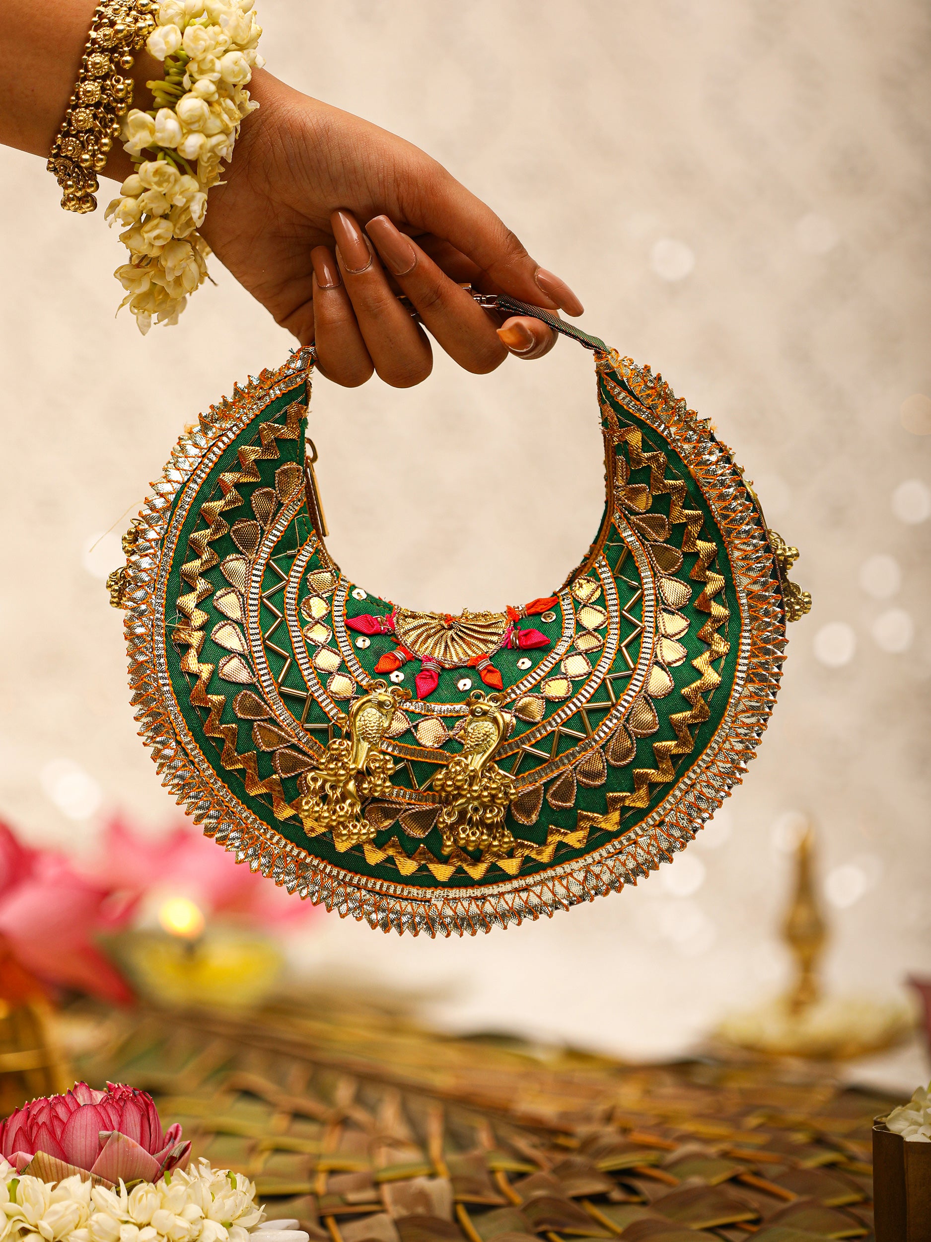 Abhilasha Jutti and Ishani Handbag Combo Green