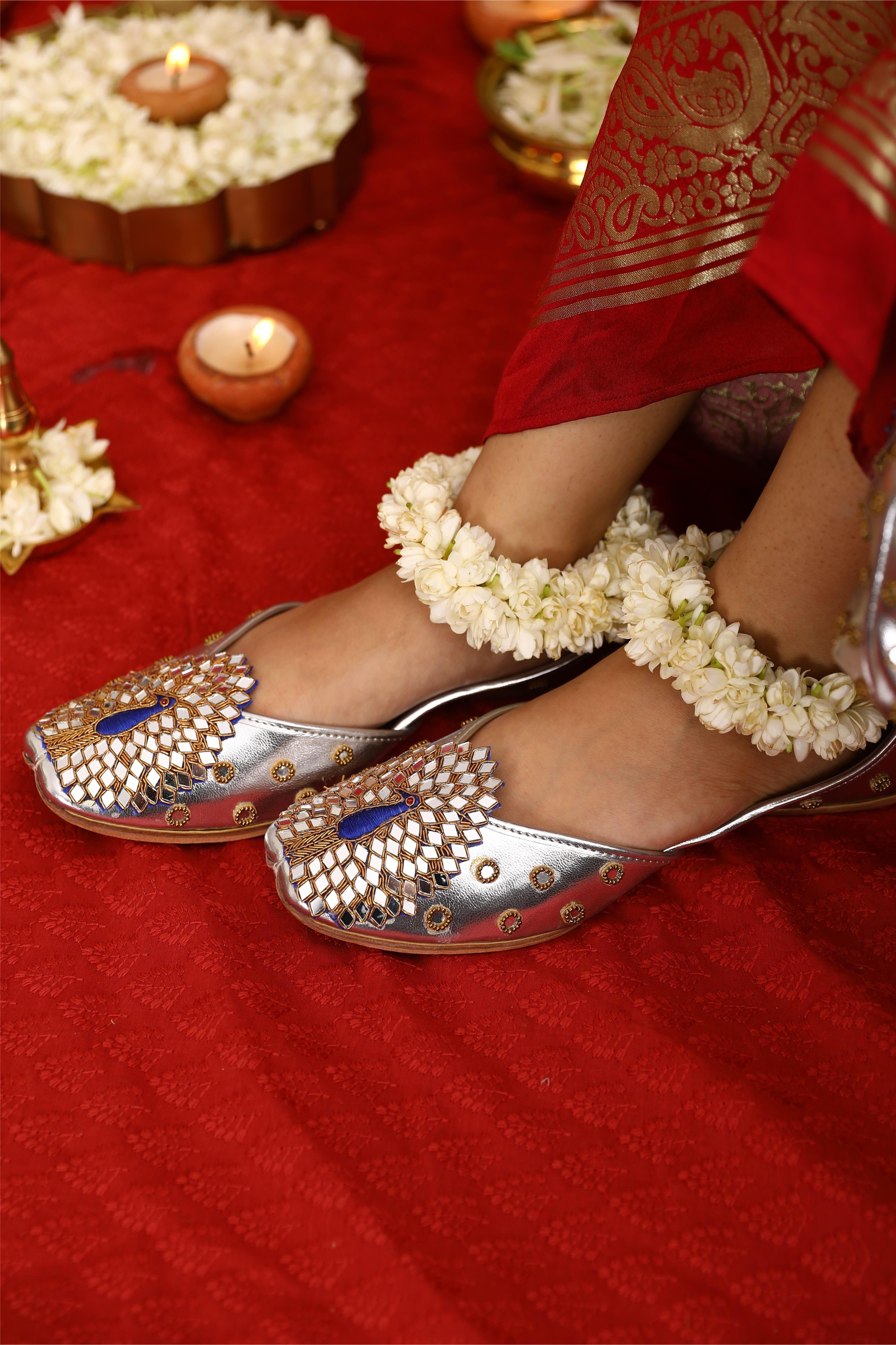 Silver Peacock Jutti and Potli combo