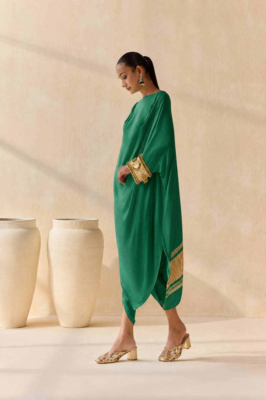 Noor Shwet Draped Set - Green