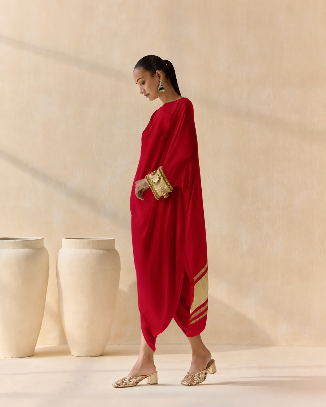 Noor Shwet Draped Set - Red