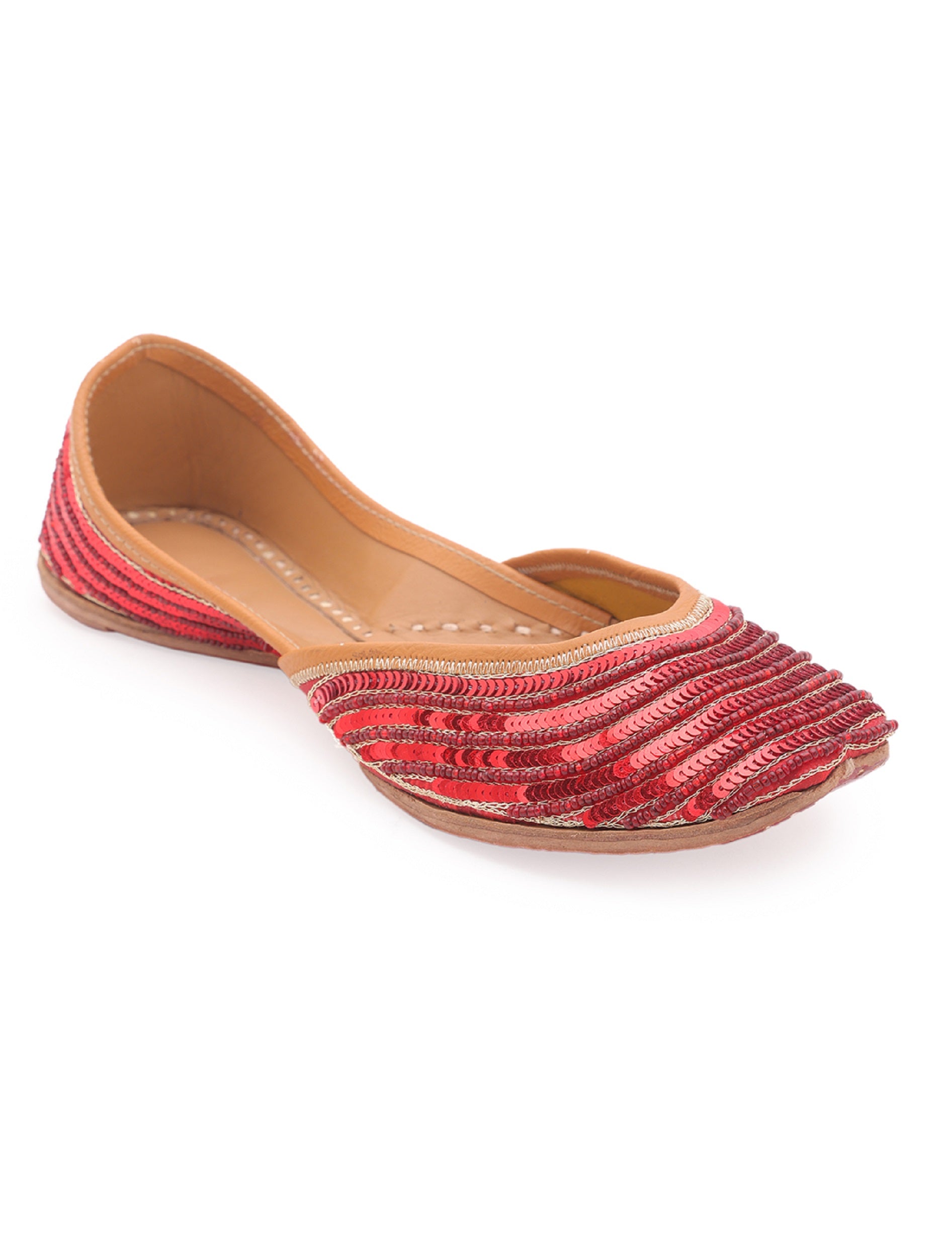 Red Polyester Sequin And Bead Embellished (jutti) 5elements