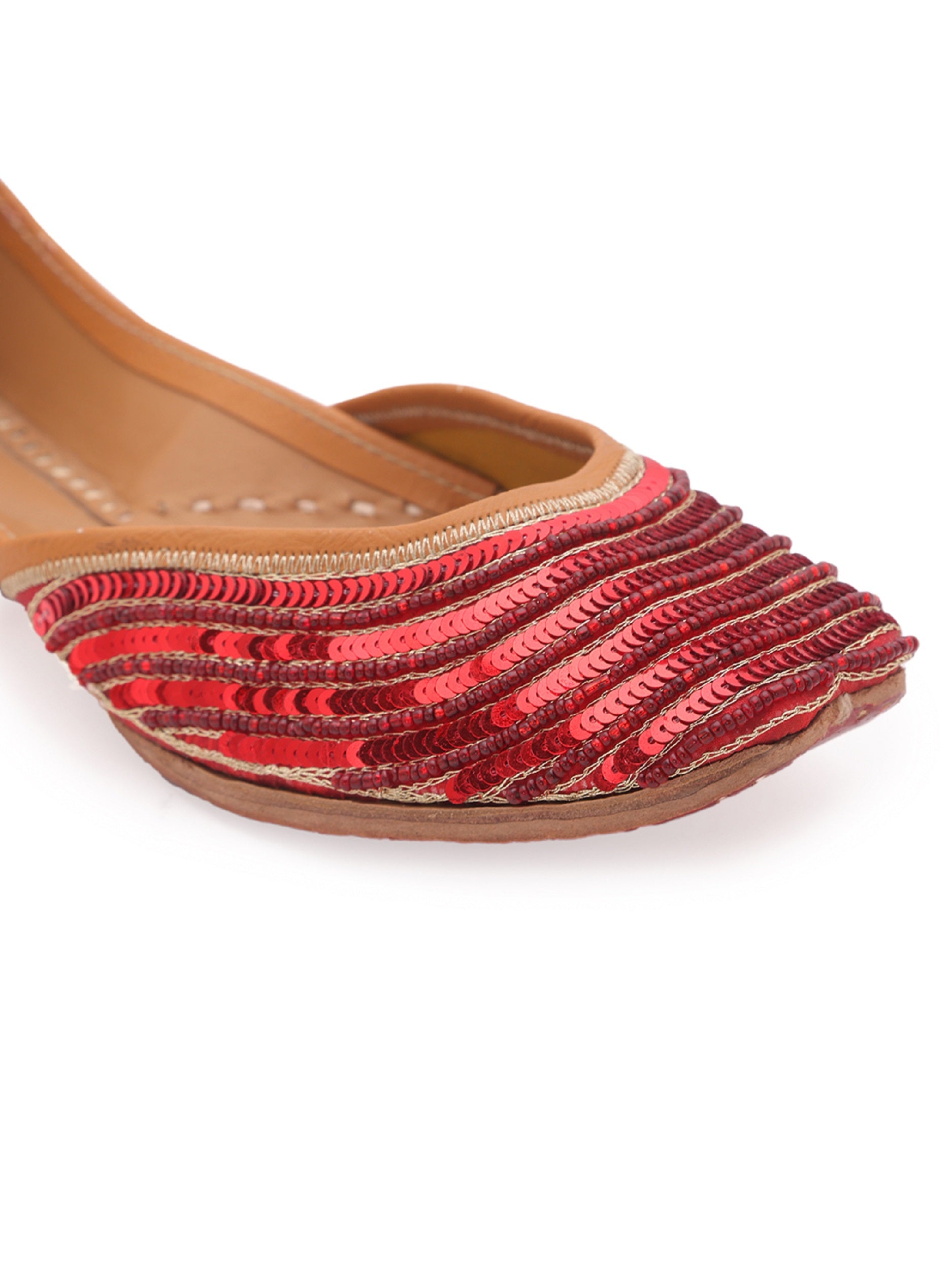Red Polyester Sequin And Bead Embellished (jutti) 5elements