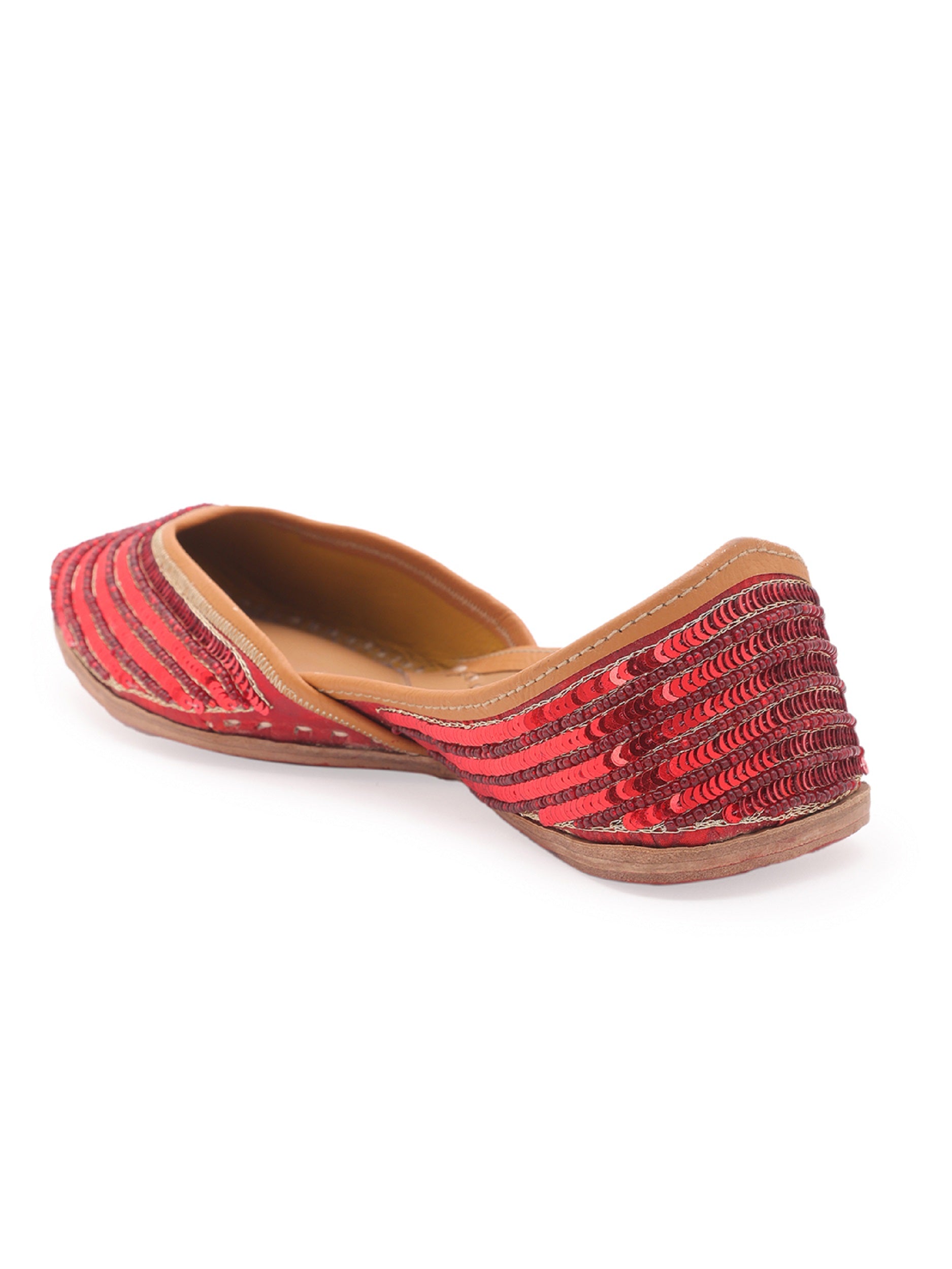 Red Polyester Sequin And Bead Embellished (jutti) 5elements