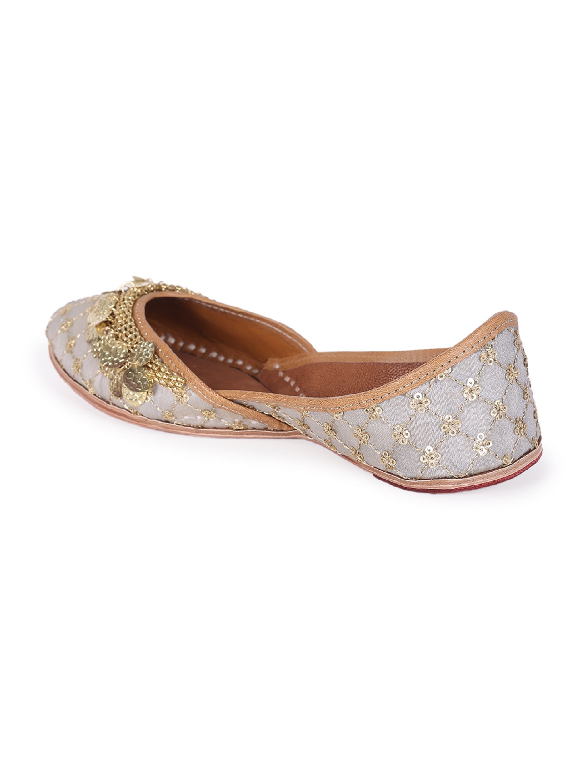 Grey Upper Coin Tassel And Sequin Work (jutti)