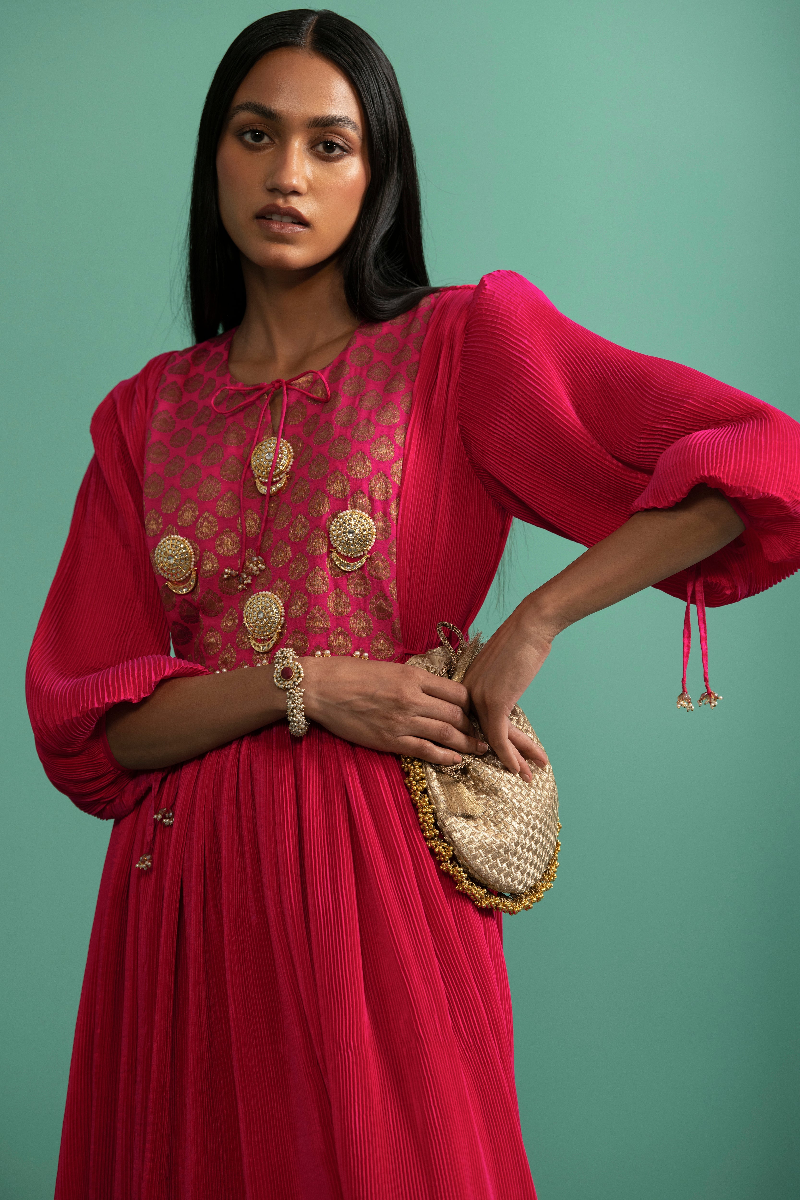 Trishika - Fushia kurta Set - 5elements