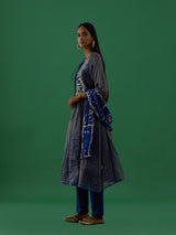 Gopika - Navy Blue Mirror Work Chanderi Tissue Silk Anarkali Kurta - 5elements