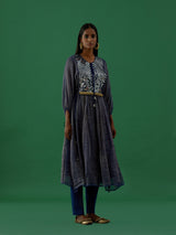 Gopika - Navy Blue Mirror Work Chanderi Tissue Silk Anarkali Kurta - 5elements