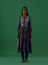 Gopika - Navy Blue Mirror Work Chanderi Tissue Silk Anarkali Kurta - 5elements
