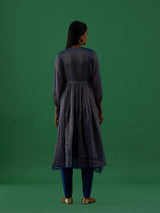 Gopika - Navy Blue Mirror Work Chanderi Tissue Silk Anarkali Kurta - 5elements