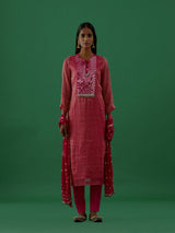 Gopika - Red Mirror Work Chanderi Tissue Silk Kurta - 5elements