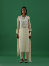 Gopika - White Mirror Work Chanderi Tissue Silk Kurta - 5elements