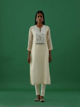 Gopika - White Mirror Work Chanderi Tissue Silk Kurta - 5elements