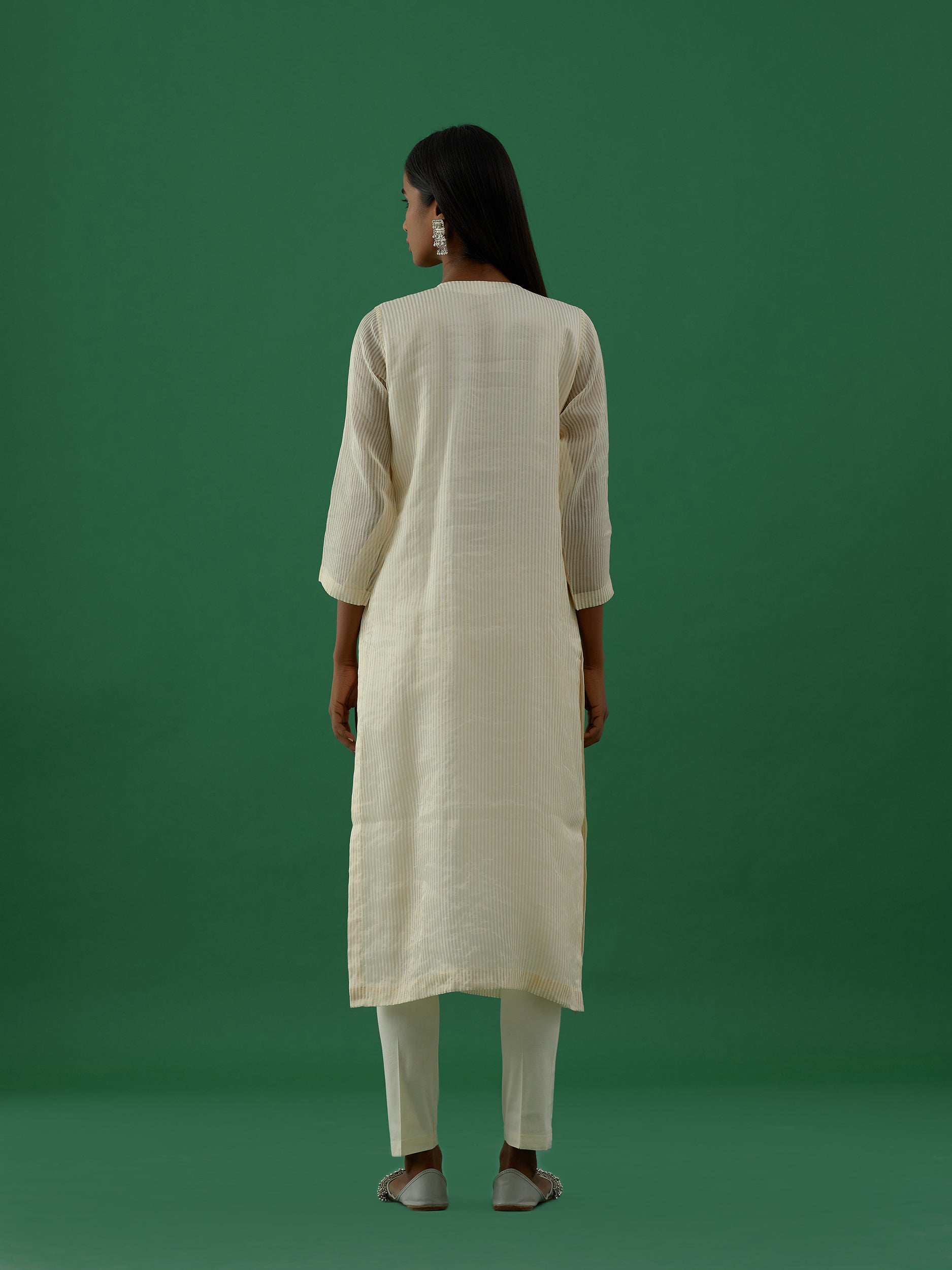 Gopika - White Mirror Work Chanderi Tissue Silk Kurta - 5elements