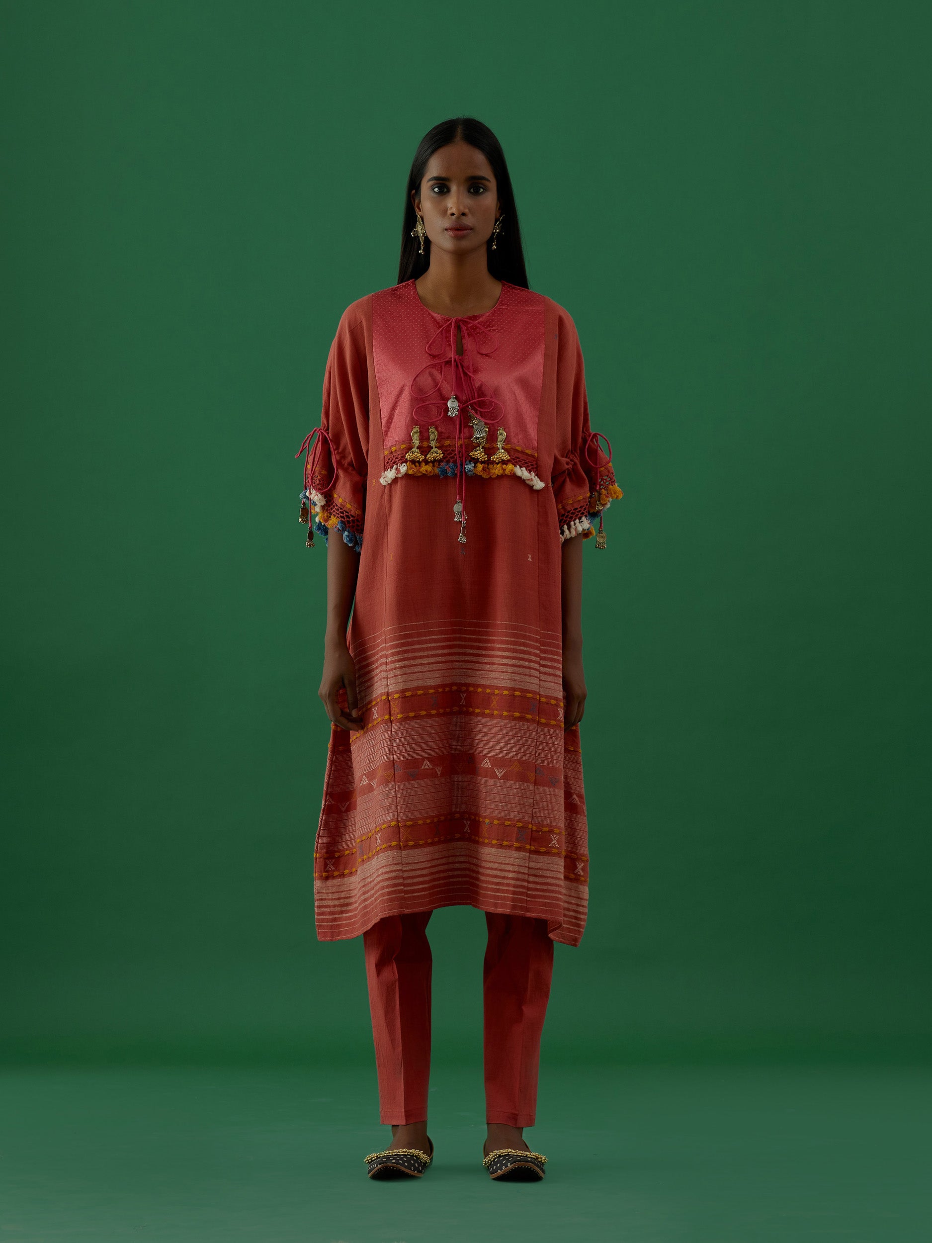 Ridika Red Multi Tassels Tunic With Pant Sets - 5elements