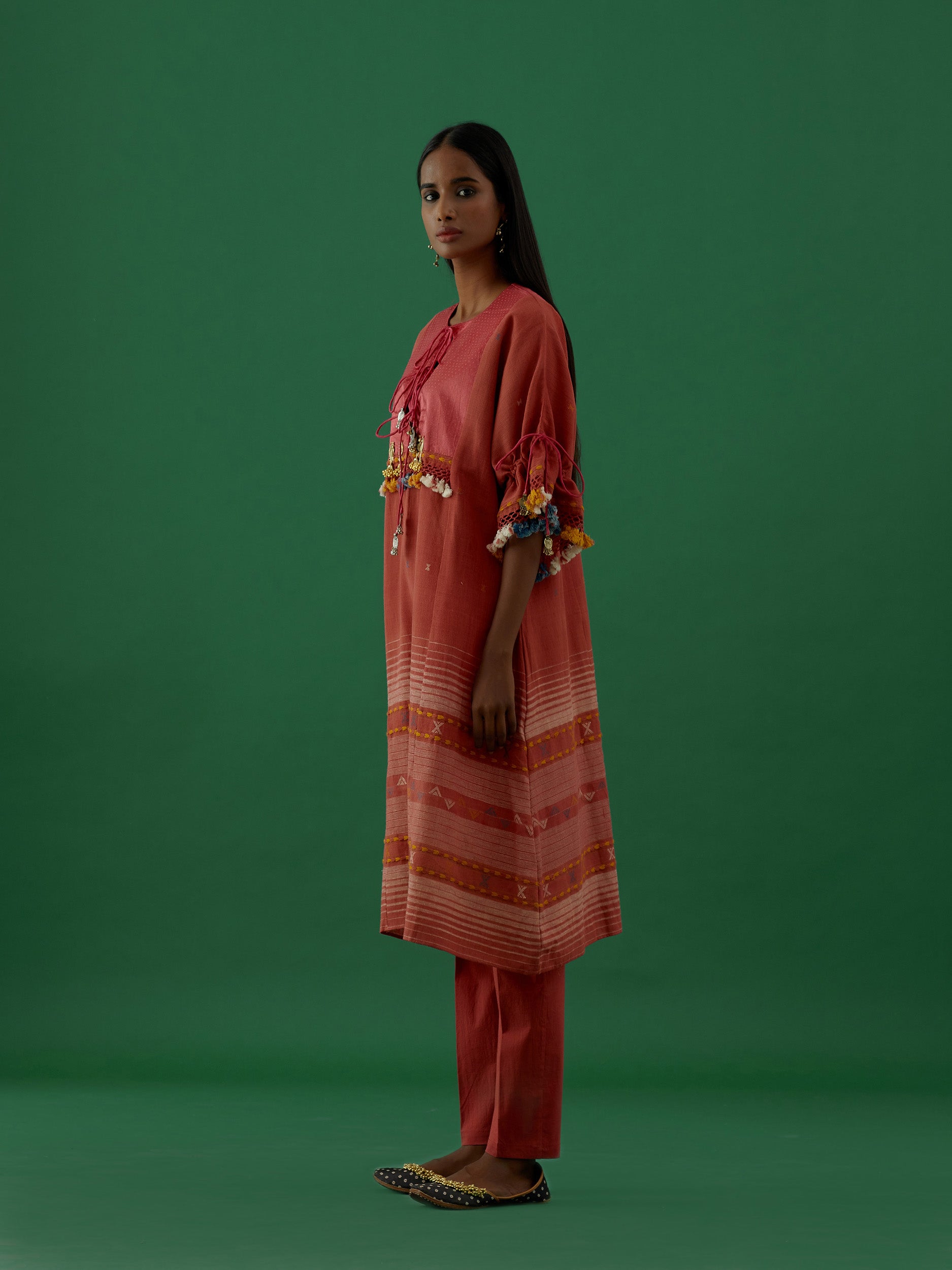 Ridika Red Multi Tassels Tunic With Pant Sets - 5elements