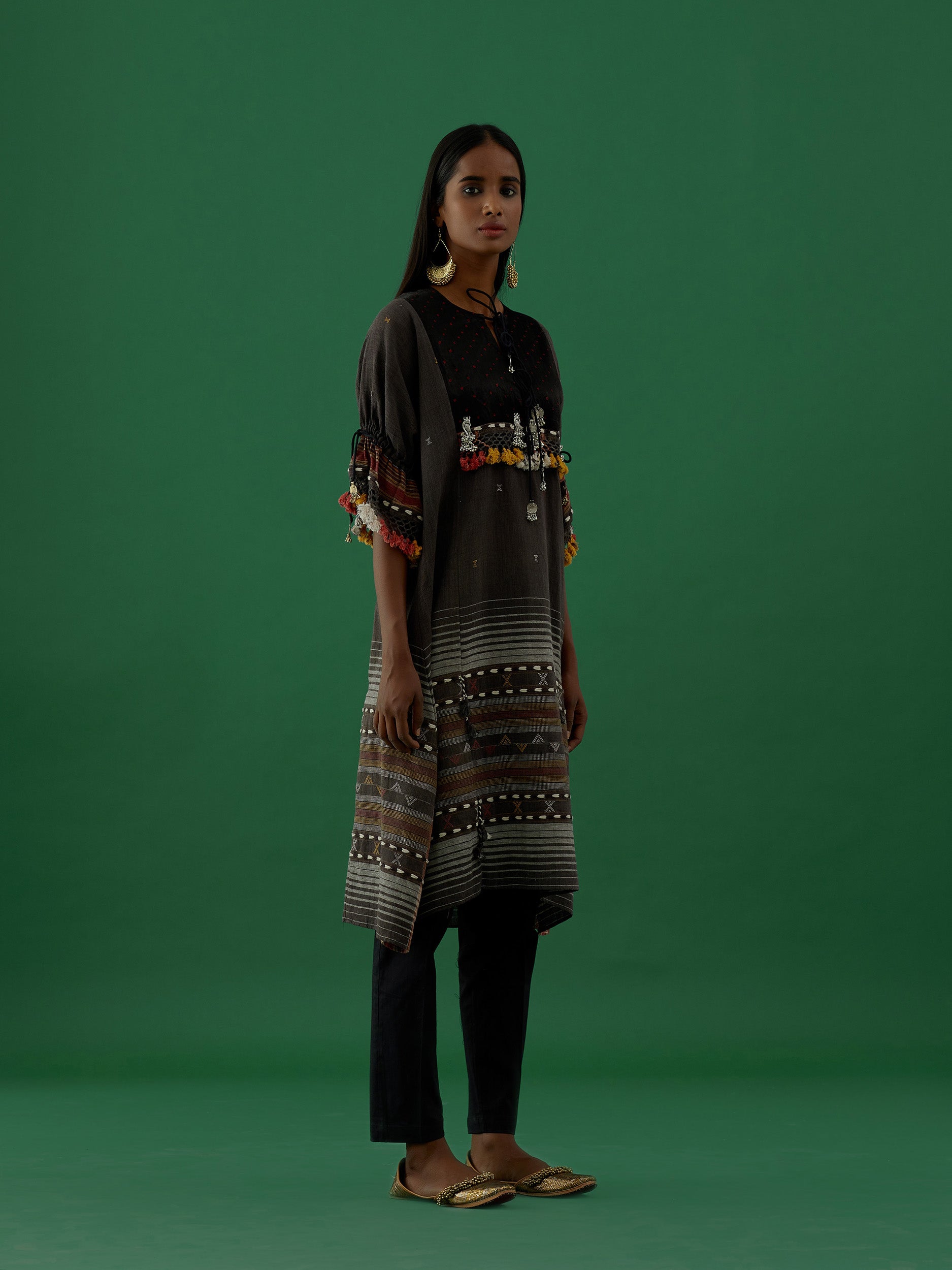 Ridika Black Multi Tassels Tunic With Pant Sets - 5elements