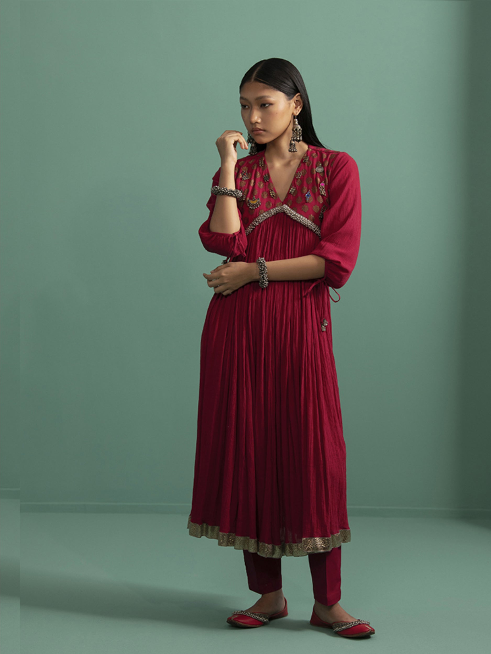 Aashvi - Red kurta Set - 5elements