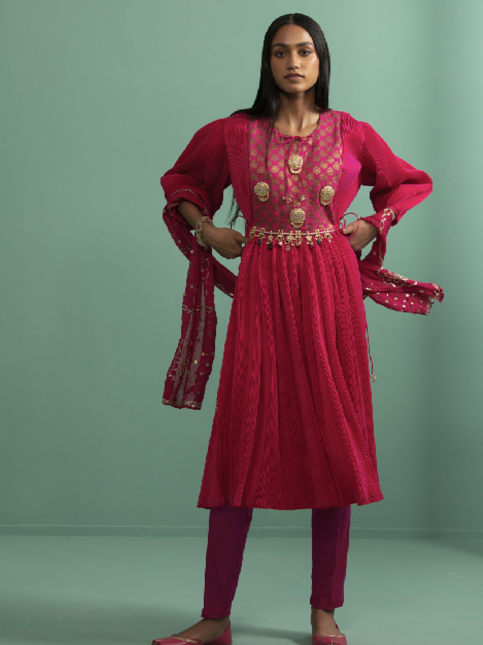 Trishika - Fushia kurta Set - 5elements