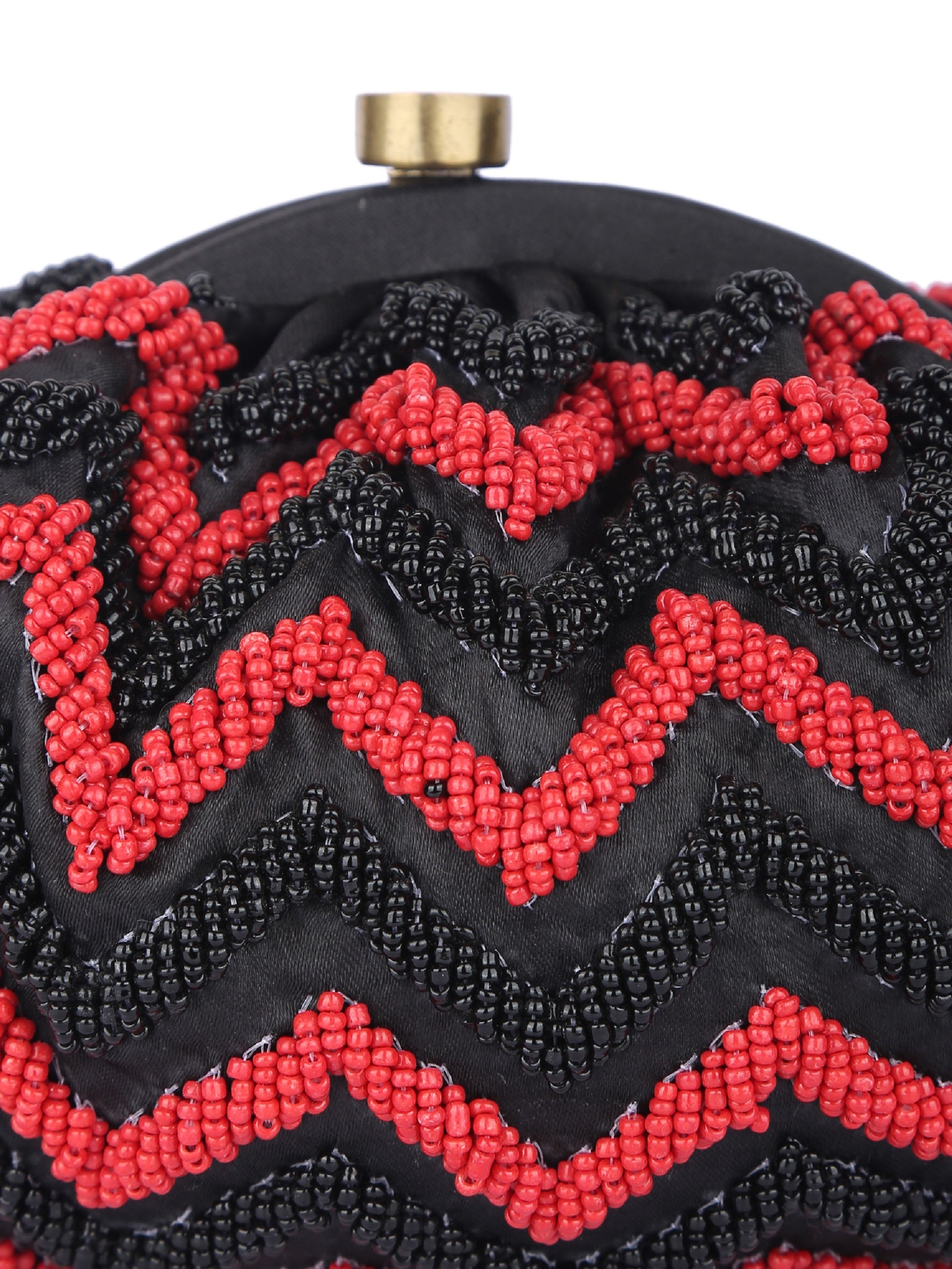 Red And Black Beaded Handcrafted Potli Clutch