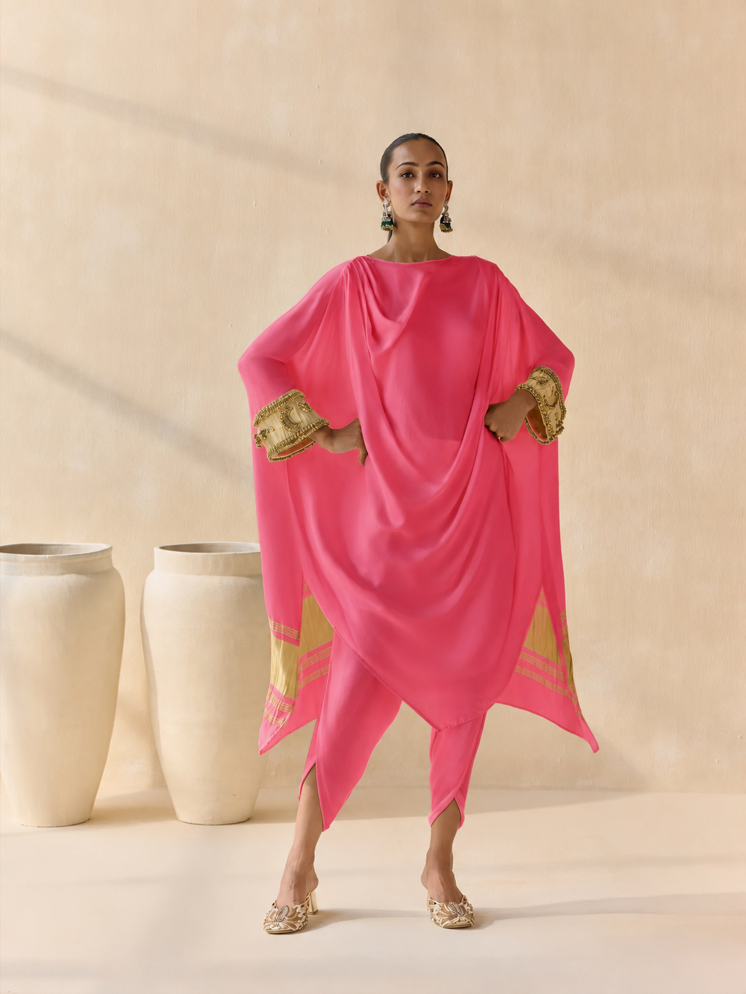 Noor Shwet Draped Set - Pink