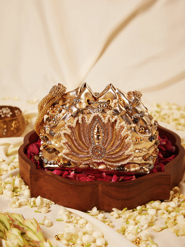 Charmy Heel & Gold Lotus Potli