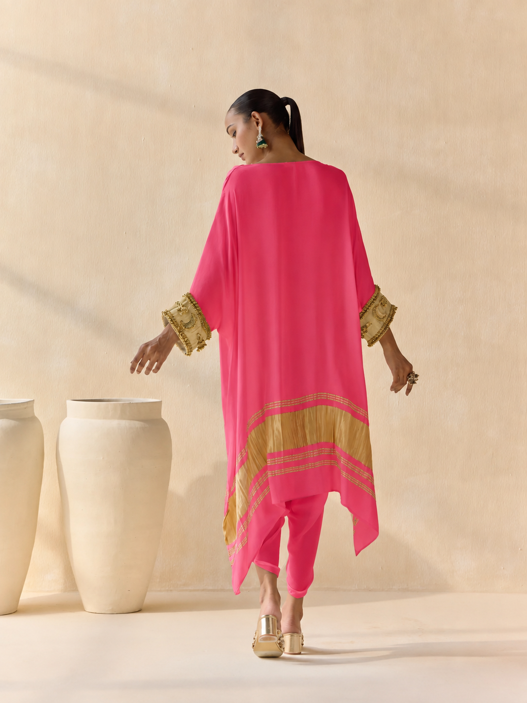 Noor Shwet Draped Set - Pink