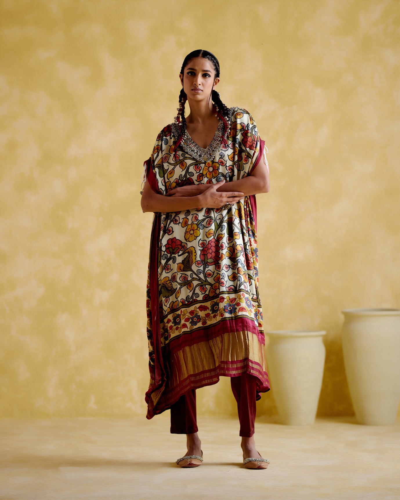 Selene-Maroon digital print kaftan - 5elements