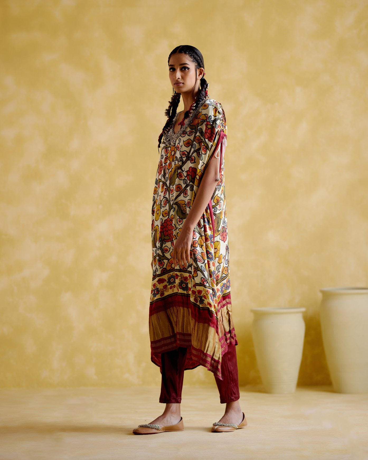 Selene-Maroon digital print kaftan - 5elements