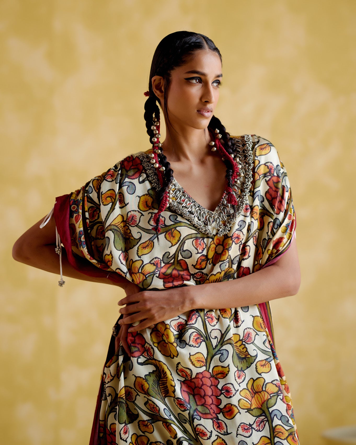 Selene-Maroon digital print kaftan - 5elements
