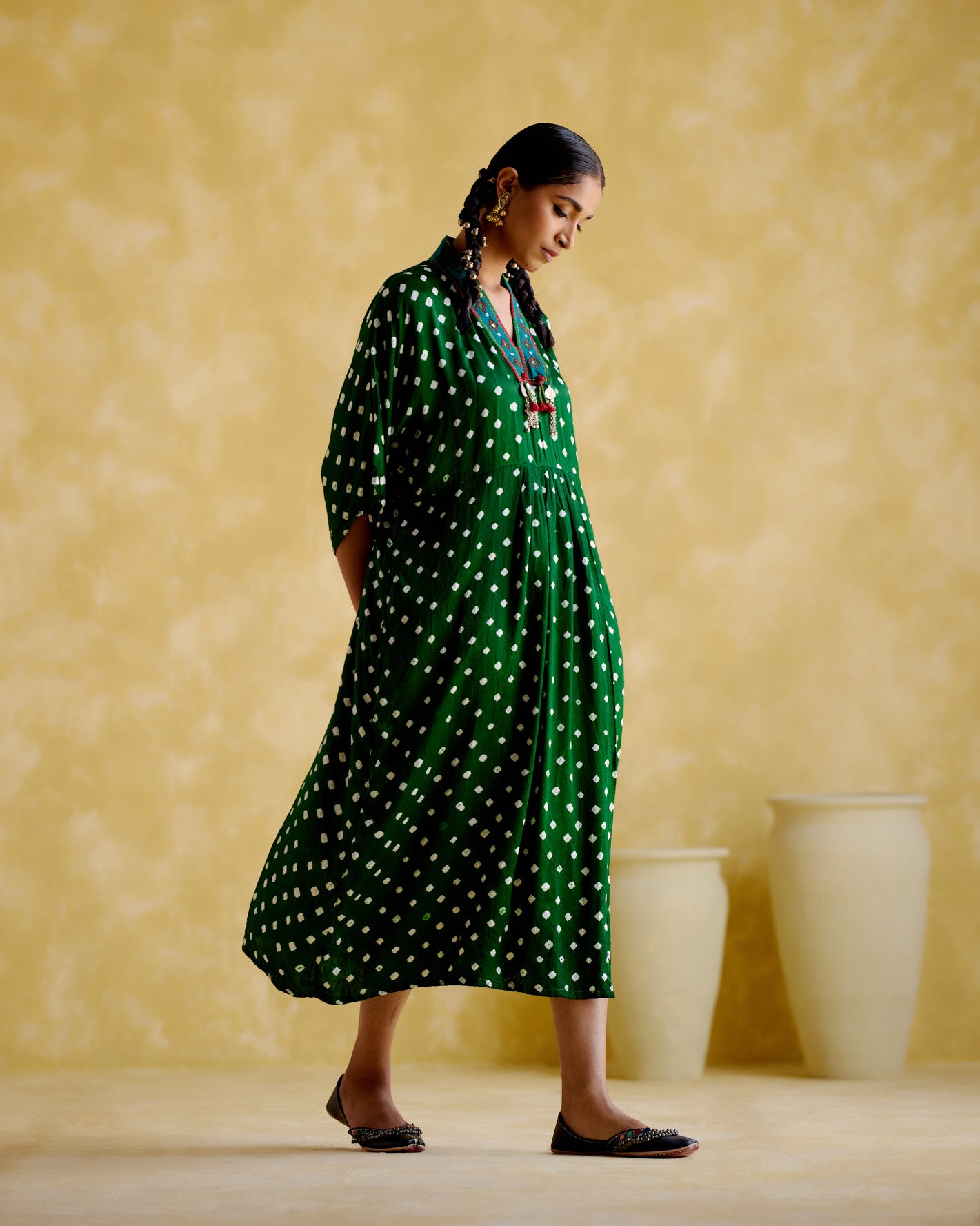 Devadarsana- green handcrafted kaftan - 5elements