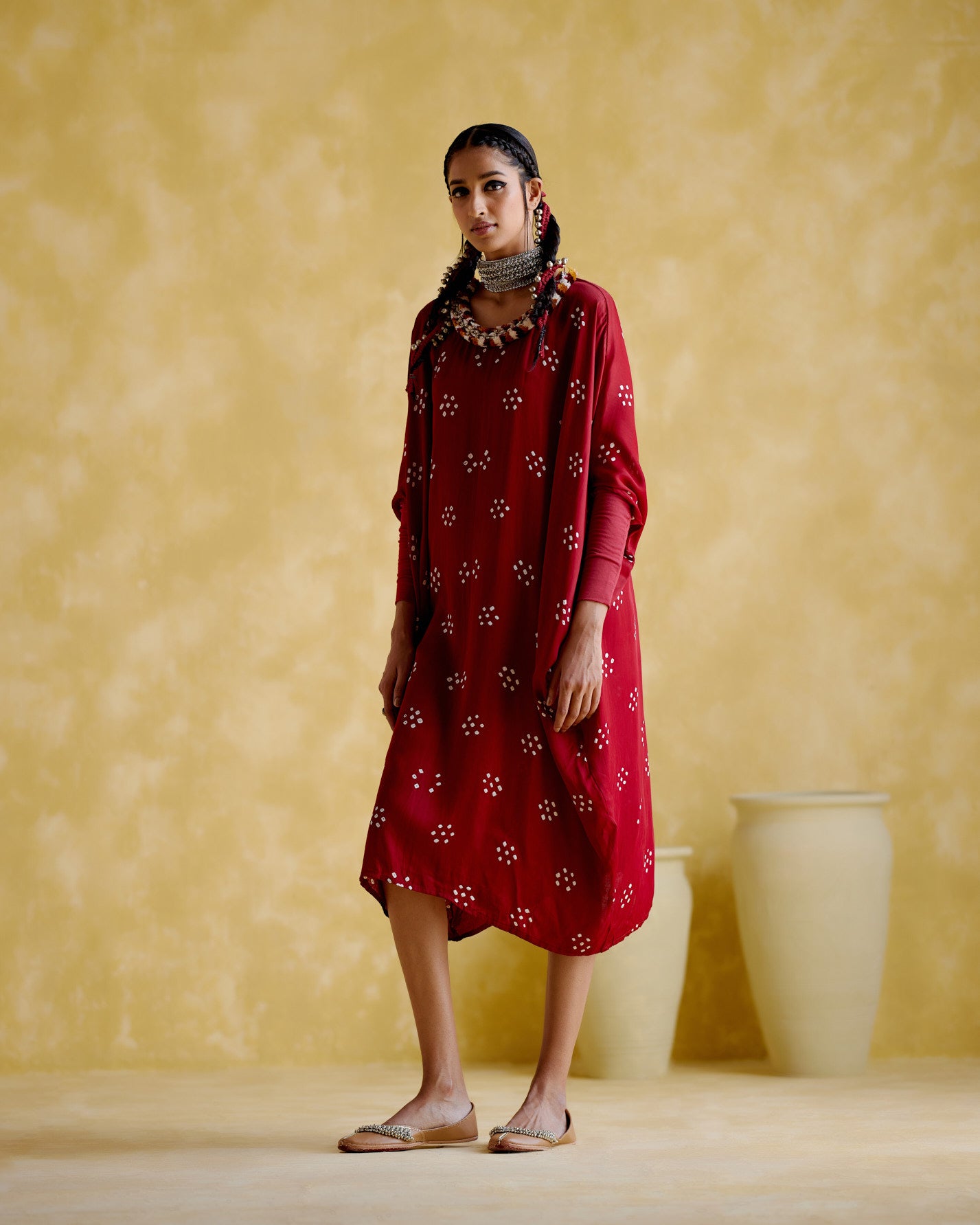 Annapoorna- maroon bandhini Kaftan - 5elements