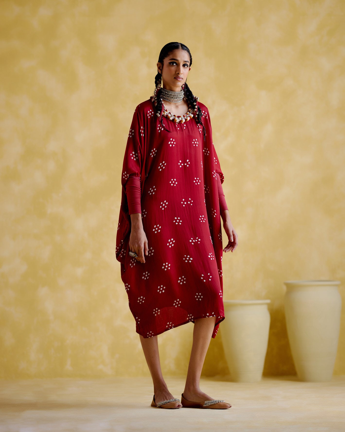 Annapoorna- maroon bandhini Kaftan - 5elements