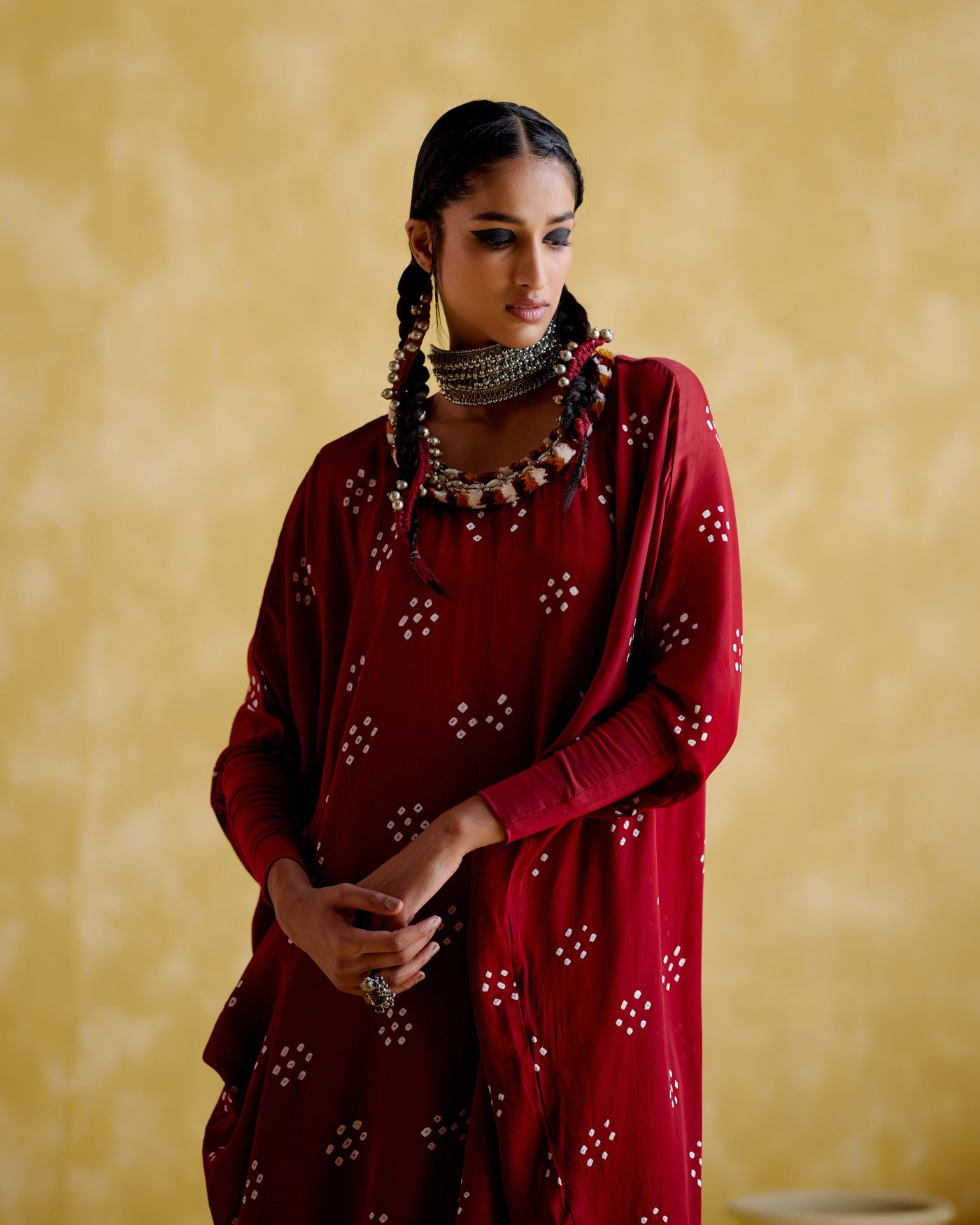 Annapoorna- maroon bandhini Kaftan - 5elements