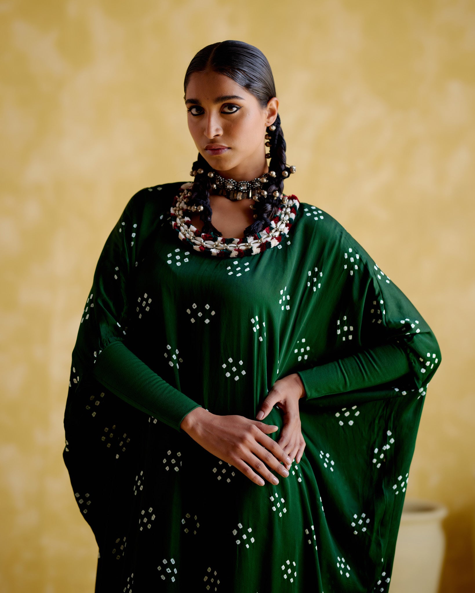 Annapoorna- green bandhini Kaftan - 5elements