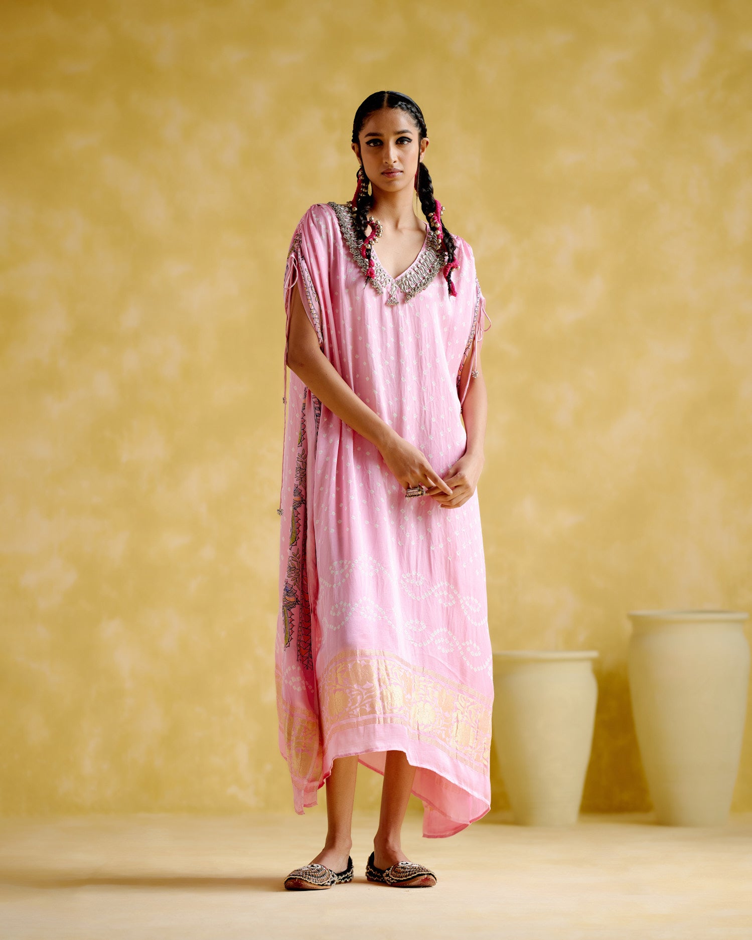 Anuradha -Kalamkari Pink Kaftan - 5elements