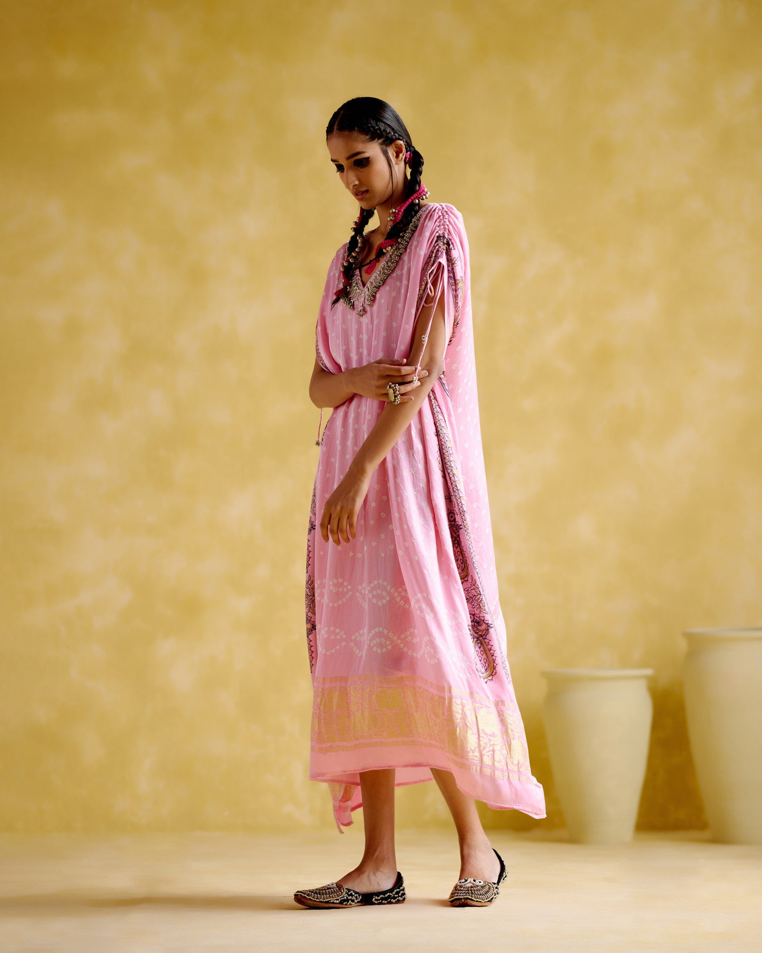 Anuradha -Kalamkari Pink Kaftan - 5elements
