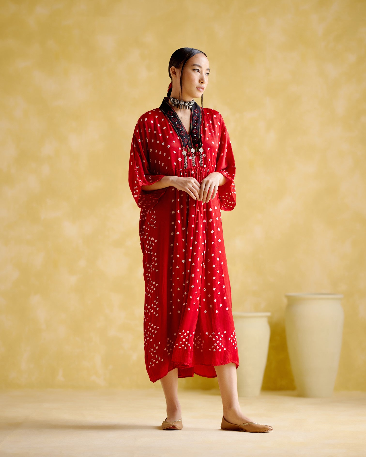 Devadarsana- Red handcrafted kaftan - 5elements