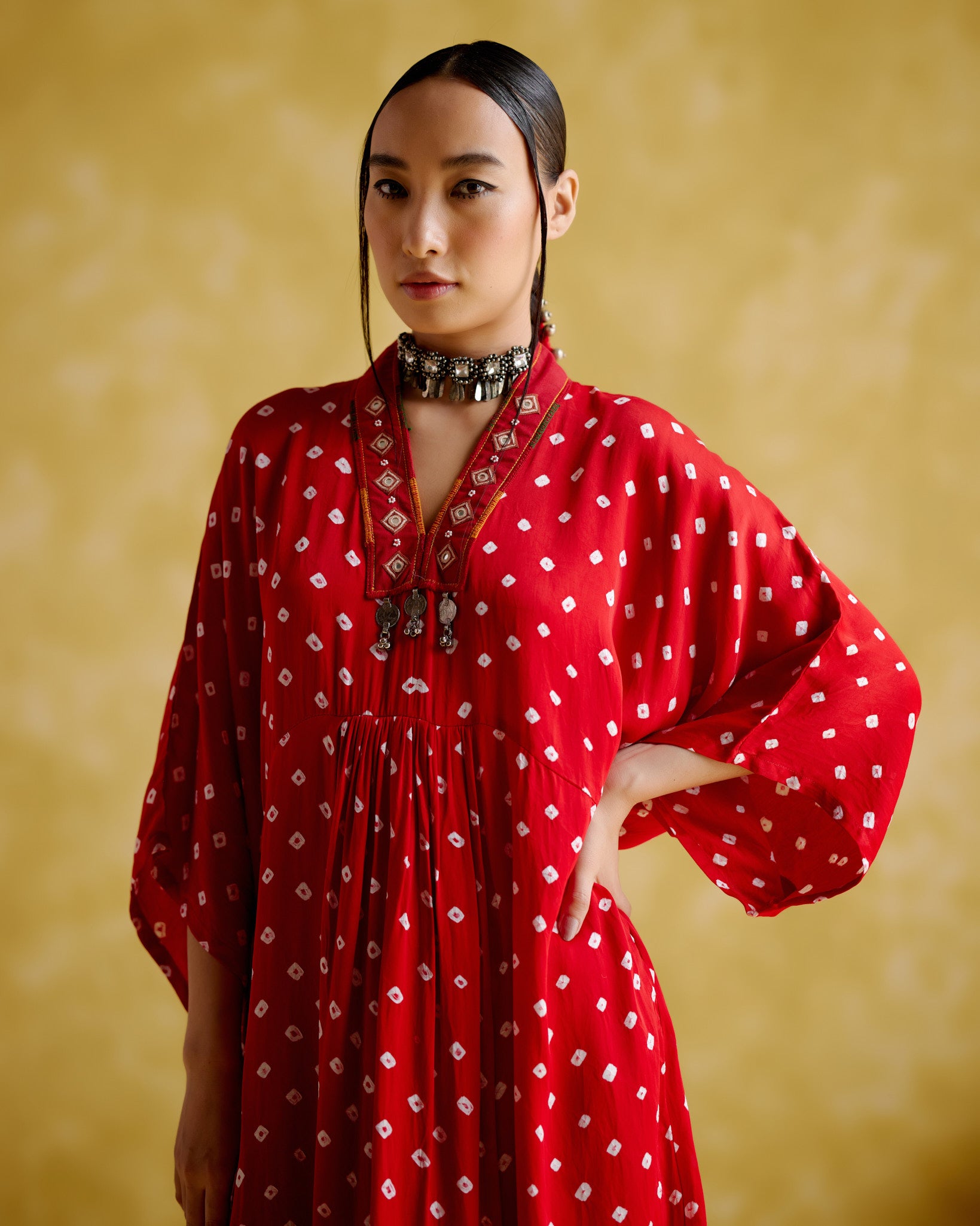 Devadarsana- Red handcrafted kaftan - 5elements
