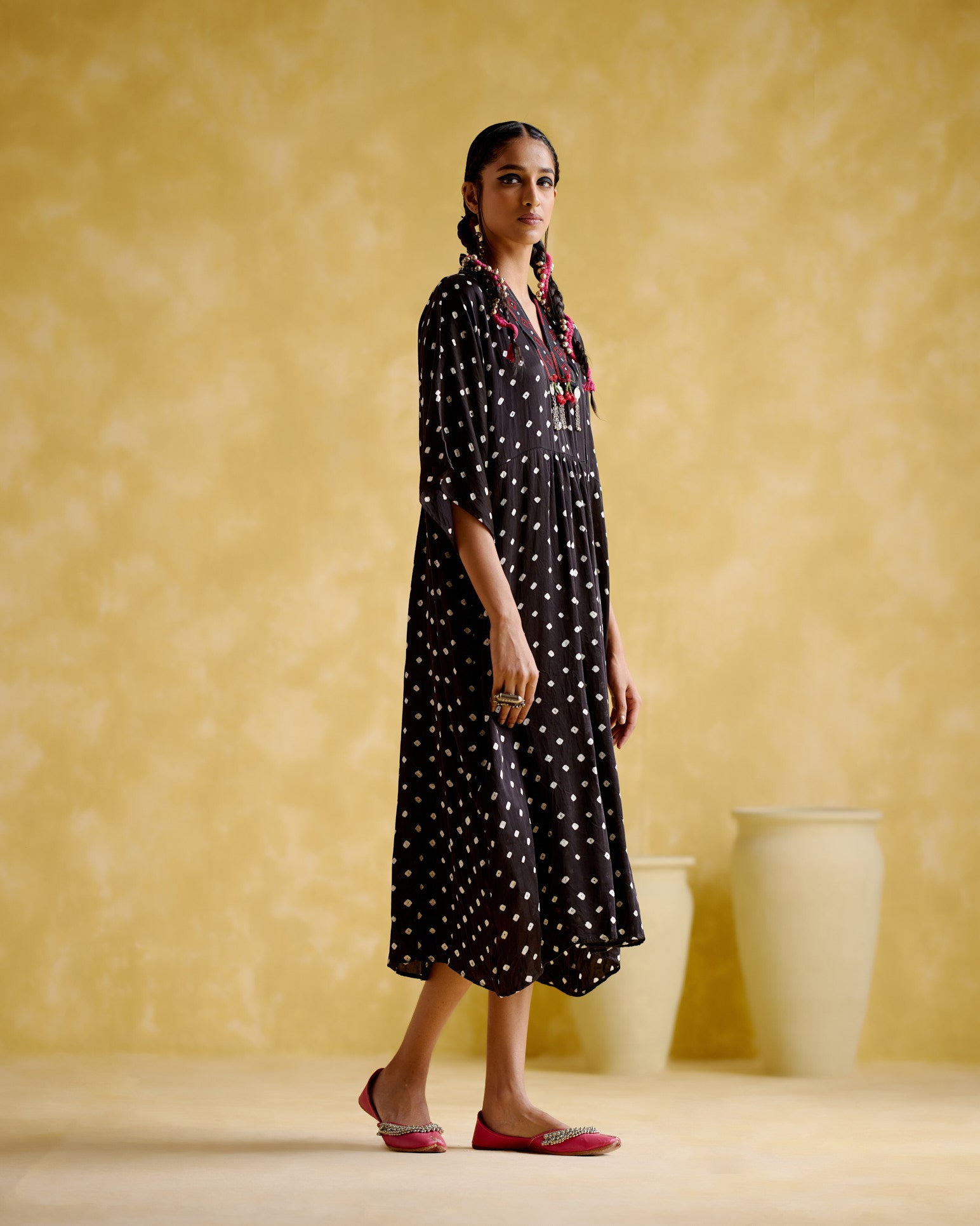 Devadarsana- black handcrafted kaftan - 5elements