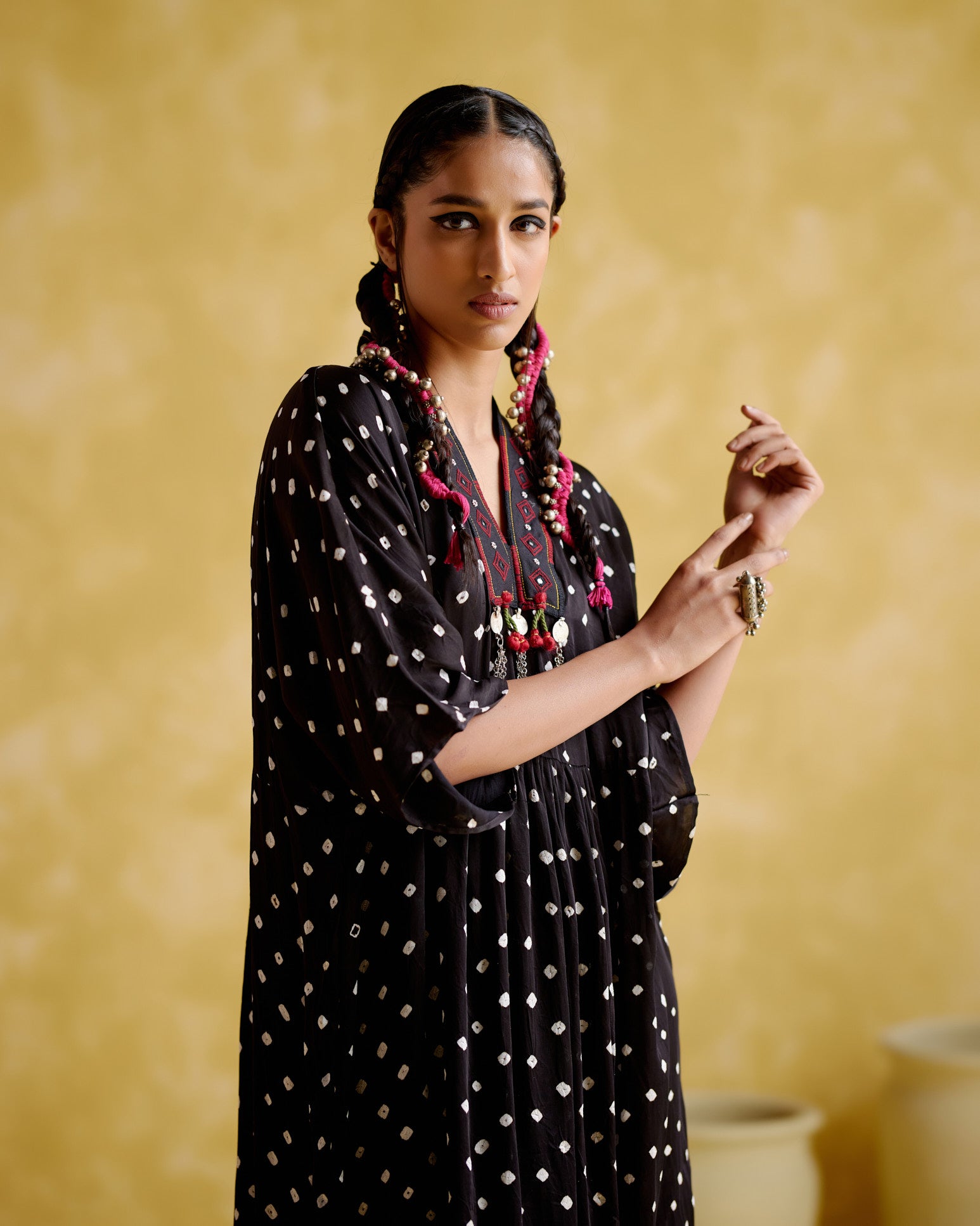 Devadarsana- black handcrafted kaftan - 5elements