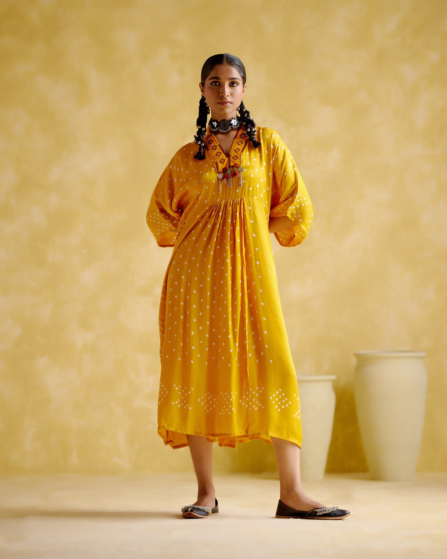 Devadarsana- Mustard handcrafted kaftan - 5elements