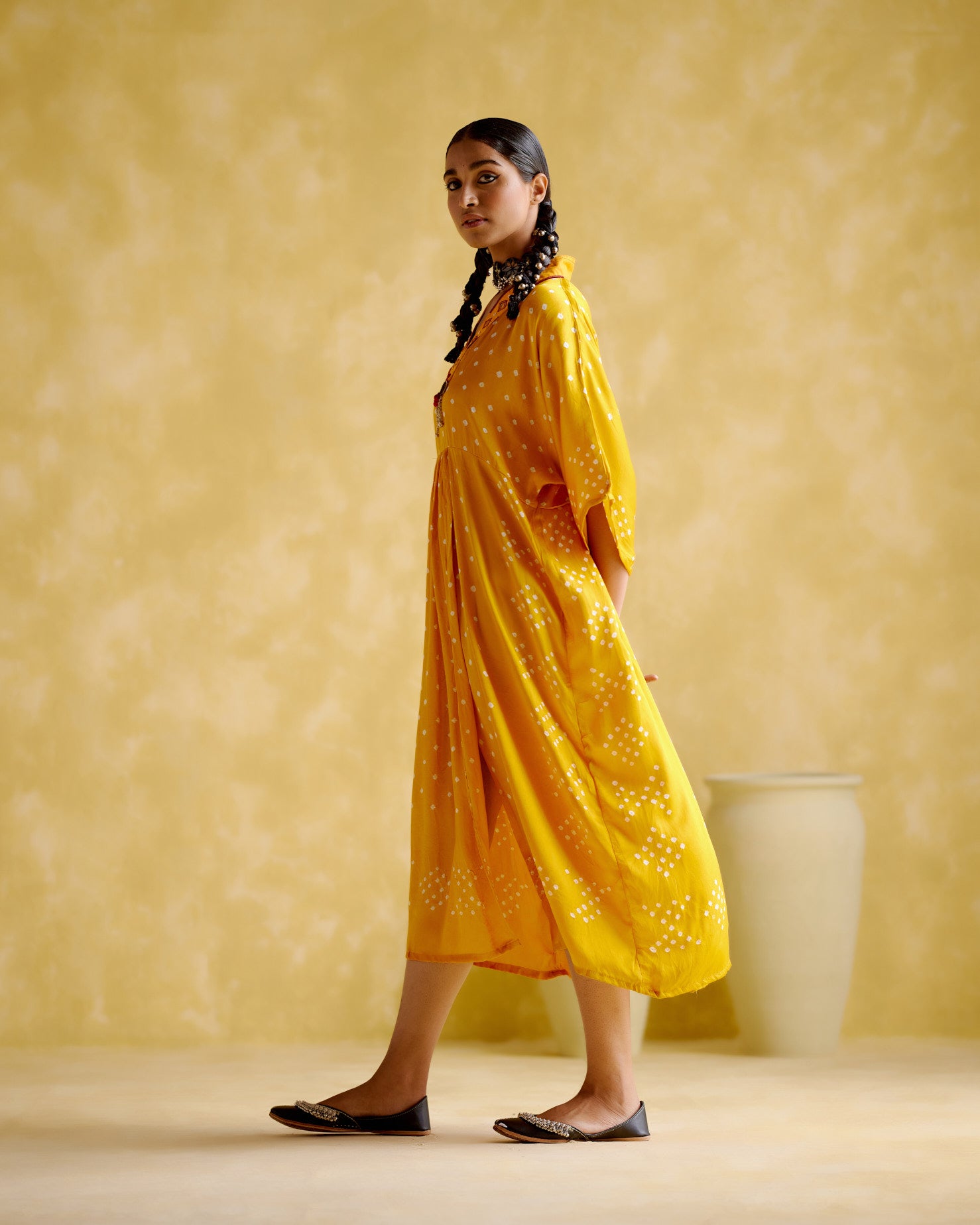 Devadarsana- Mustard handcrafted kaftan - 5elements