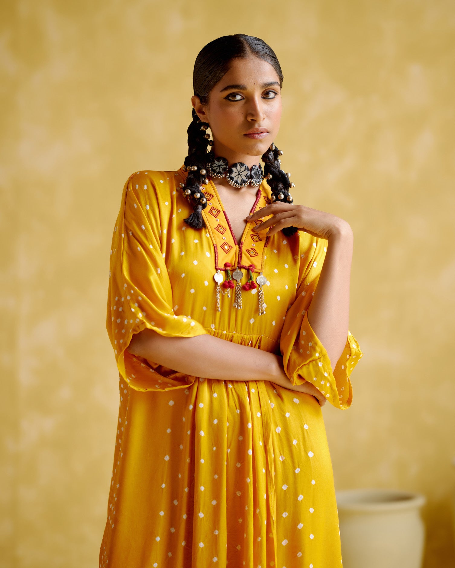 Devadarsana- Mustard handcrafted kaftan - 5elements