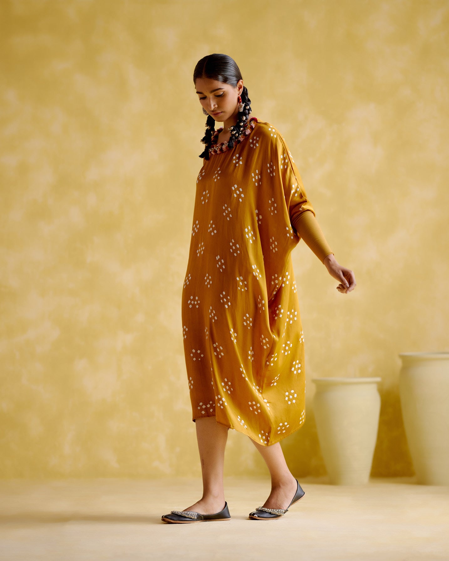 Annapoorna- yellow bandhini Kaftan - 5elements