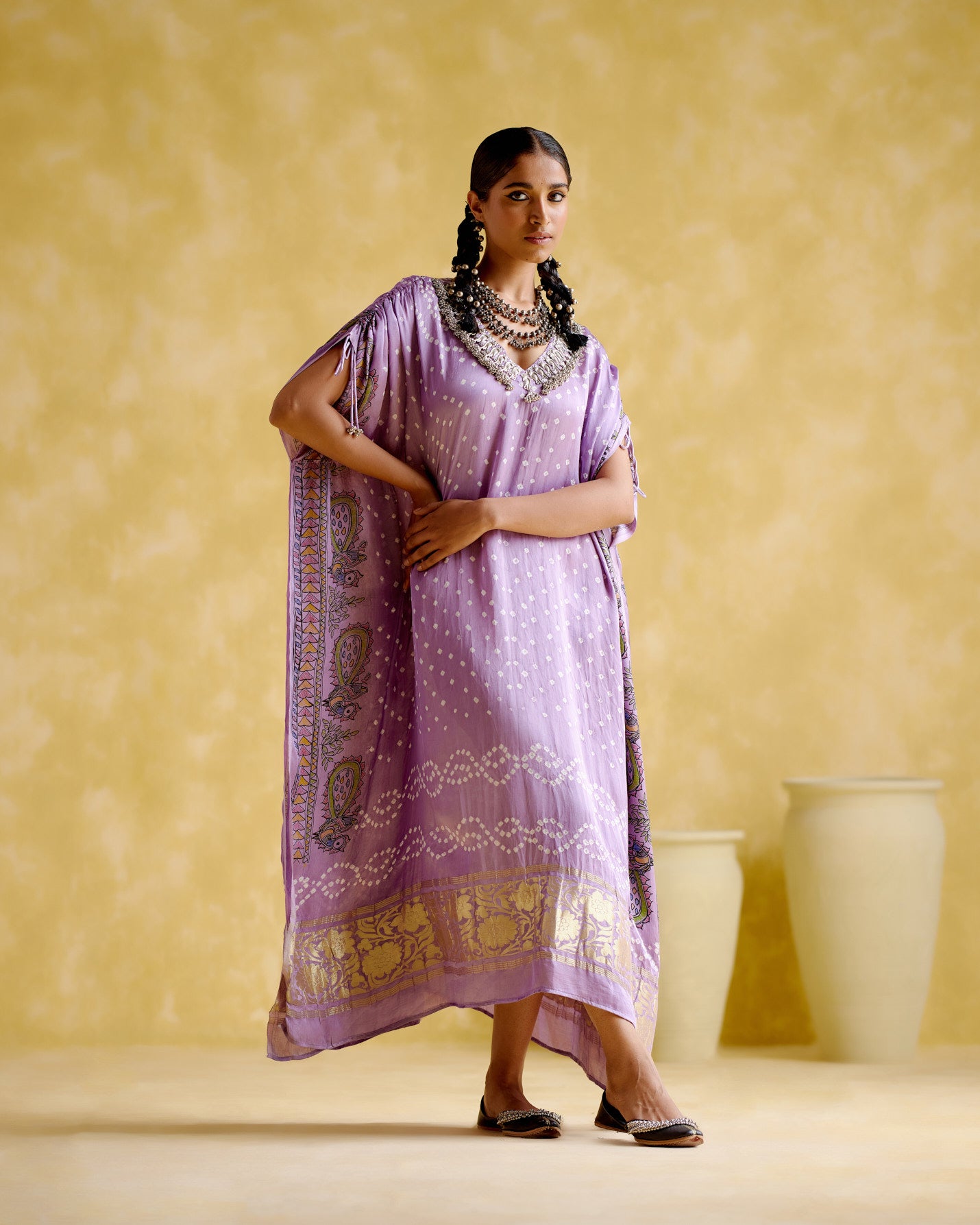 Anuradha -Kalamkari Purple Kaftan - 5elements
